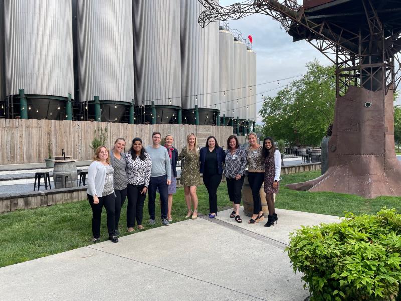 Gathered at Dogfish Head Brewery during the donor event are (l-r) Alyssa Pallatta, DO, postgraduate year 2 internal medicine resident; Paulina Rudy, DO, PGY-2 family medicine resident; Keertana Seeli, MD, PGY-2 internal medicine resident; Joseph Deutsch, MD, Internal Medicine Program director; Sarah Beebe, PhD, Simulation Center Program manager; Dana Brennan, MSW, LCSW, CCM, BAYADA at Bayhealth; Alicia Sikora, MD, PGY-2 family medicine resident; Sheila Delledonne, RN; Kimberly Hill, MS-ODL; and Brintha Vasagar, MD, Family Medicine Program director. SUBMITTED PHOTO
